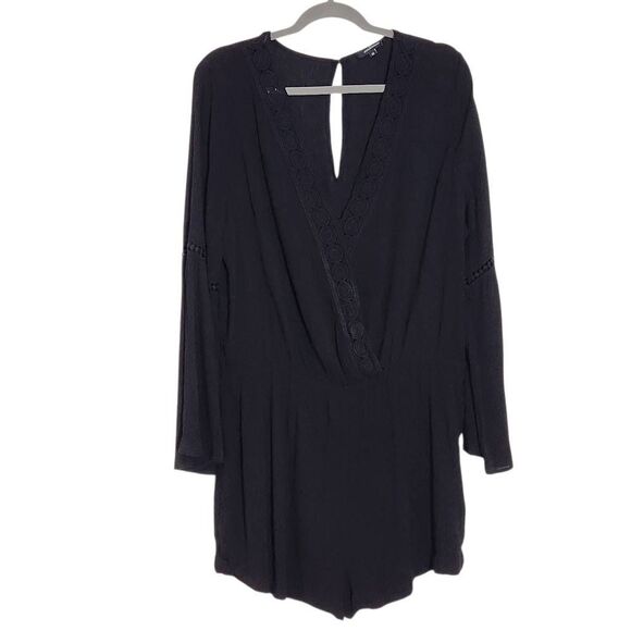 Ambiance Black Boho Short Romper with Crochet Lace Detail NWOT Size 2X - Picture 1 of 10